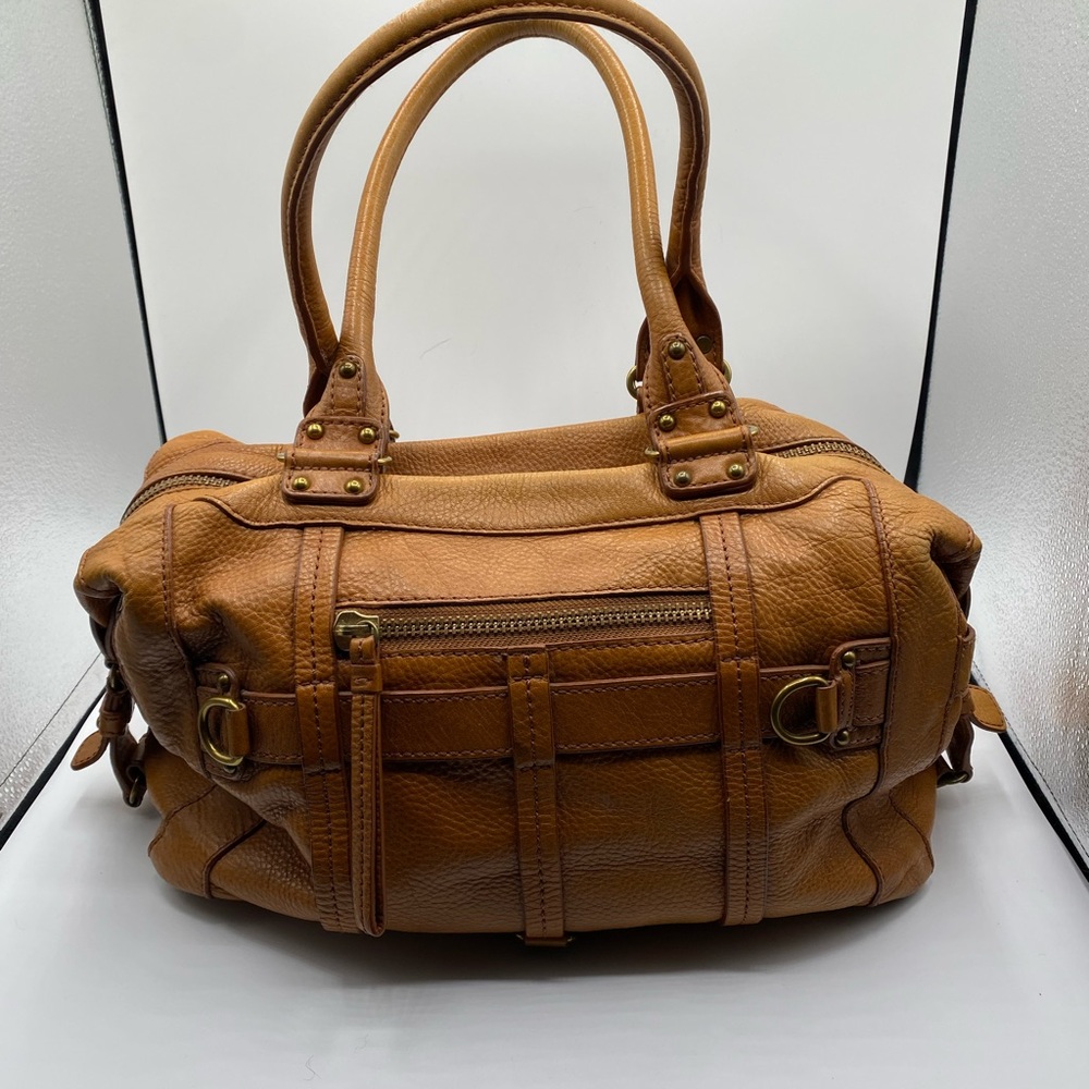 Lockheart satchel bag HEAVY pebbled leather tan brown w multi pockets Preowned - Picture 7 of 11
